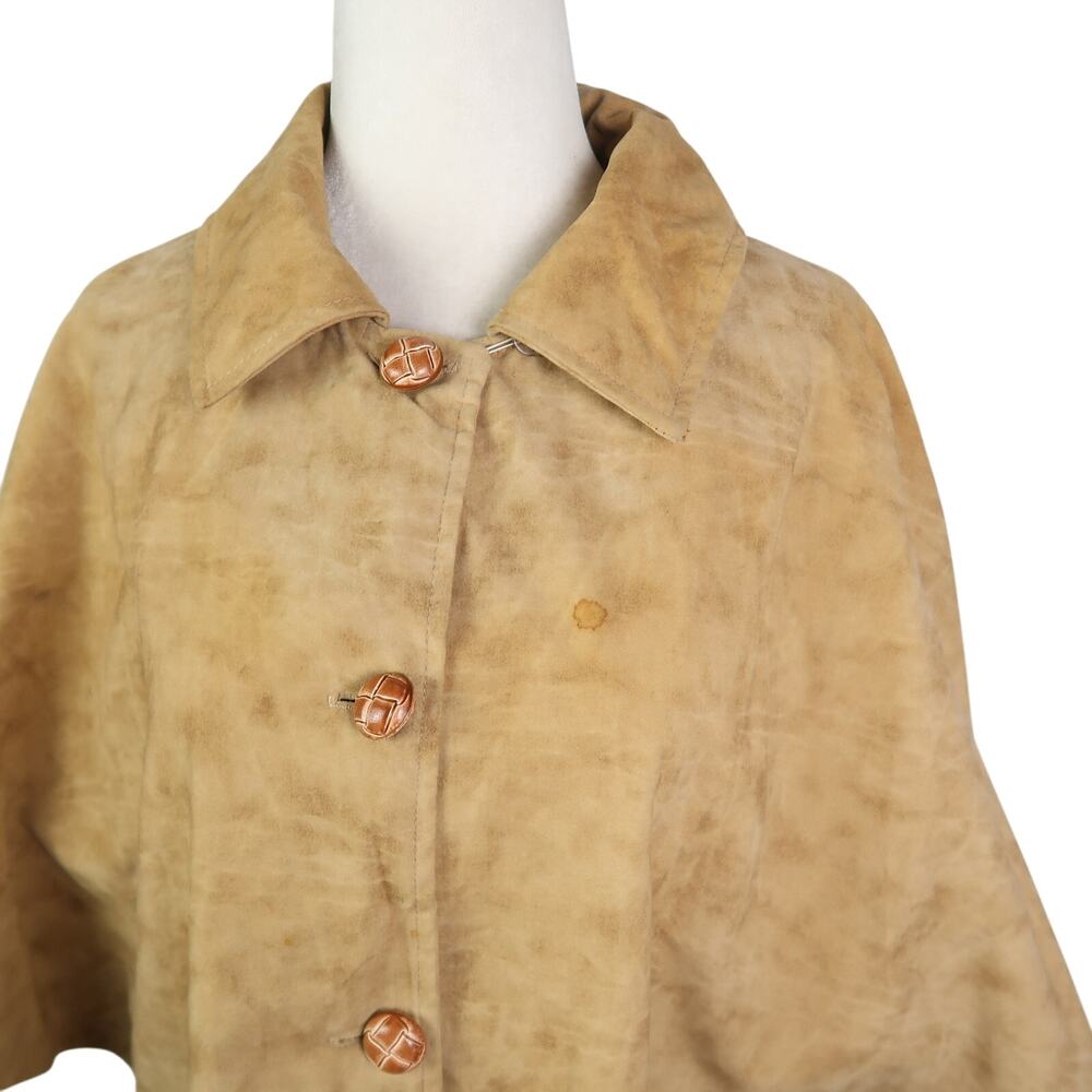 Vintage 70s Ample Jacs Tan Faux Suede Mid Length Poncho Jacket S - Picture 2 of 8